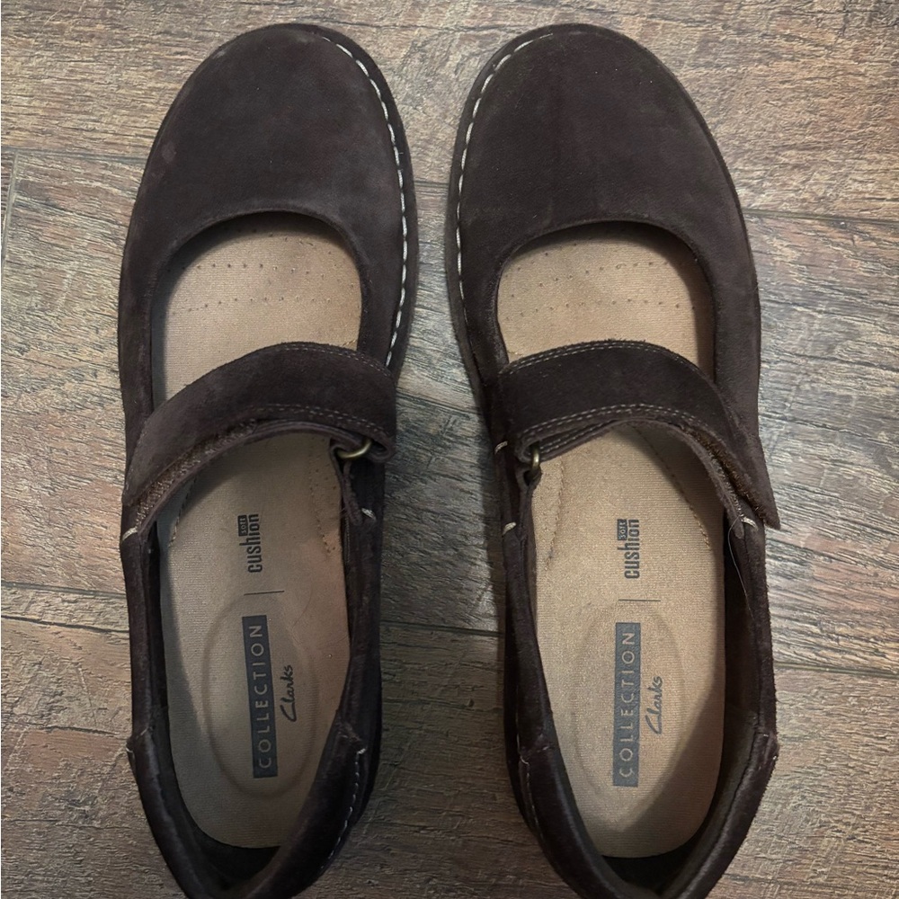 Clarks Dark Brown Suede Mary Jane Flats